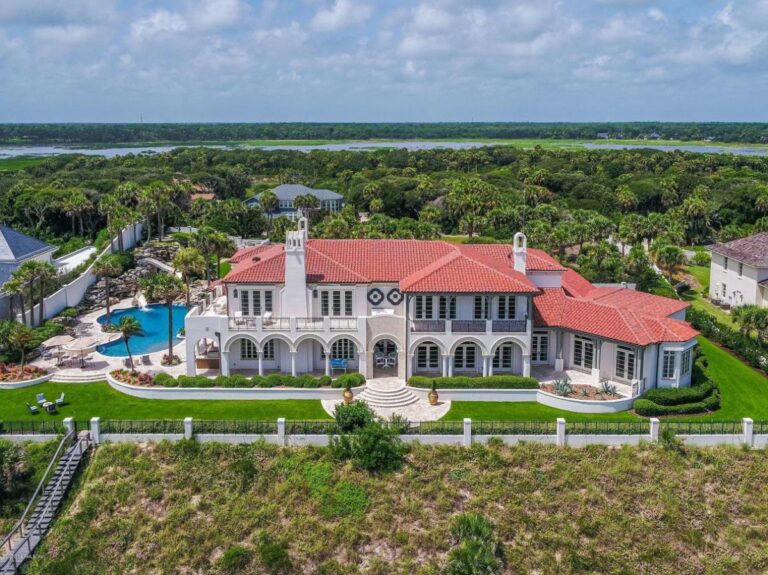 Mediterranean Oceanfront Estate on 2.5 Acres with Resort-Style Pool and Ocean Views in Ponte Vedra Beach, Florida