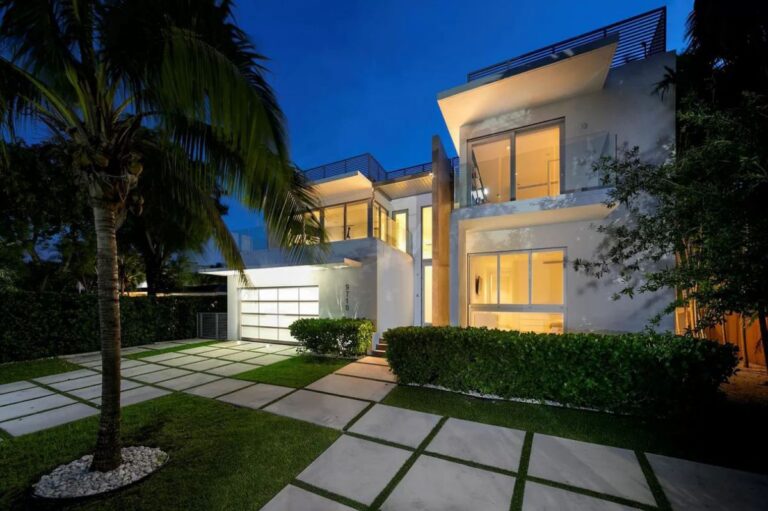 A $9,590,000 Bay Harbor Islands Home for Sale features Wide Bay Views