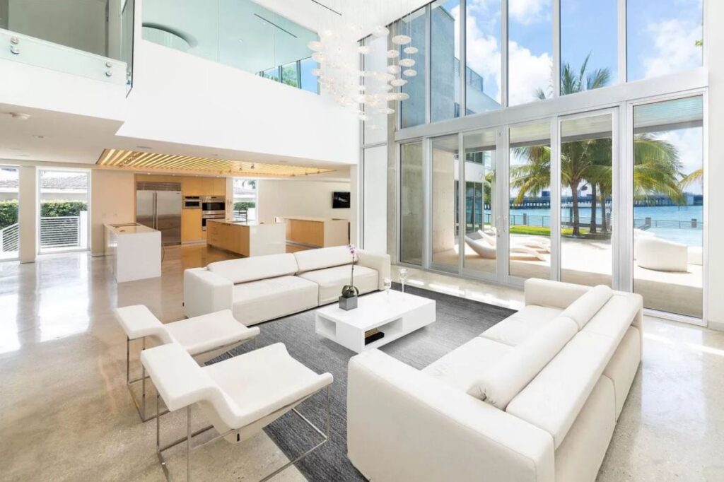 A $9,590,000 Bay Harbor Islands Home for Sale features Wide Bay Views