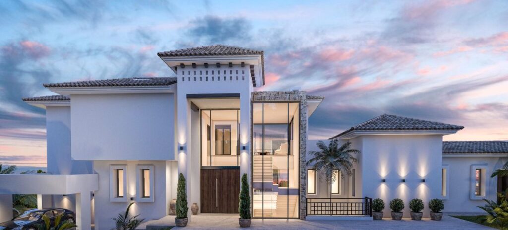 Conceptual Design of Luxury Villa El Herrojo is a project located in Benahavis, Malaga, Spain was designed in concept stage by B8 Architecture and Design Studio in Modern style; it offers luxurious modern living of 6 bedrooms and 7 bathrooms in 600 square meter of living spaces.