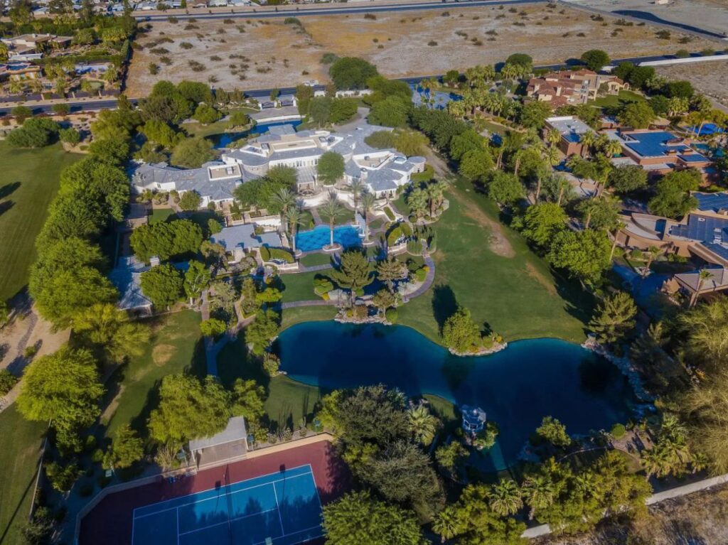 The Rancho Mirage Home is a true family sanctuary with spectacular views of mountains, lake, gardens now available for sale. This home located at 1 St Petersburg Ct, Rancho Mirage, California; offering 7 bedrooms and 9 bathrooms with over 17,800 square feet of living spaces.