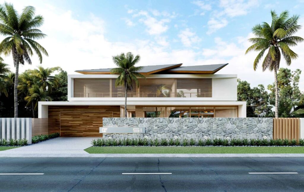 Modern Thai House Concept is a project located in Noosa Heads, Sunshine Coast, Australia was designed in concept stage by Chris Clout Design in Tropical contemporary style; it offers great connection between the indoors and outdoors with views to the waterfront and gardens.