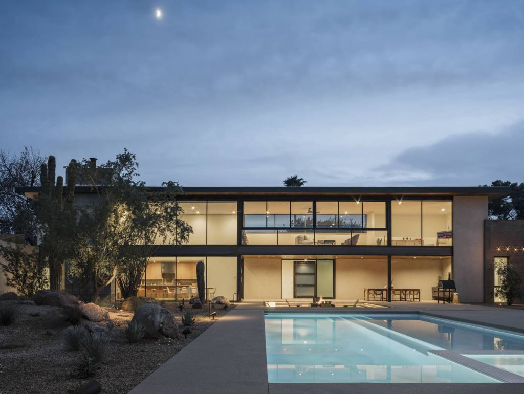 Foo House in Phoenix, Arizona was designed by The Ranch Mine in Modern desert style; this house designed for both pleasure and production. This home located on beautiful lot with amazing views and wonderful outdoor living spaces including patio, pool, garden