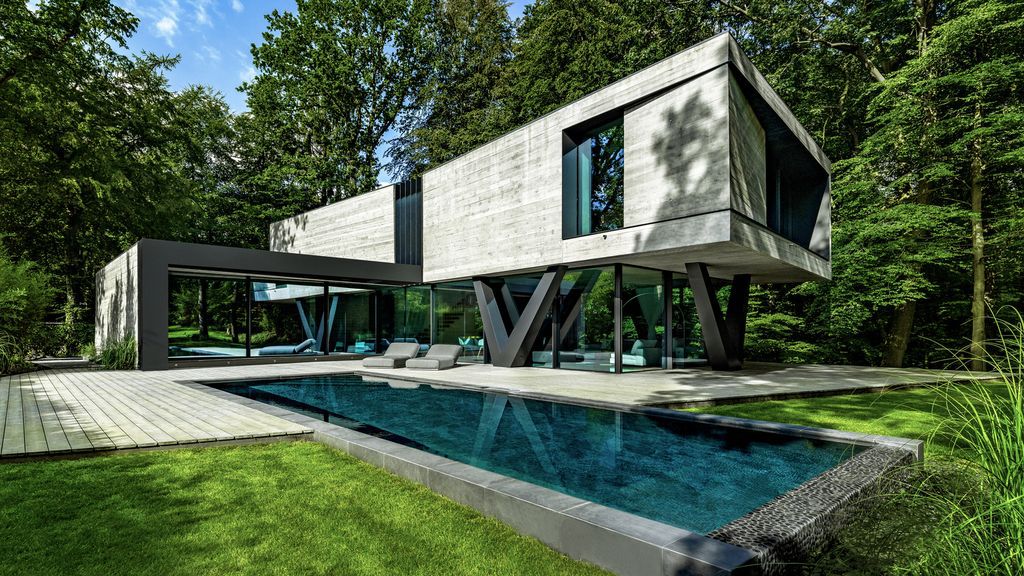 Villa NEO House in Germany was designed by Querkopf Architekten with the concept for an incomparable sense of living in the midst of nature. This house offers a high degree of privacy and protection. 