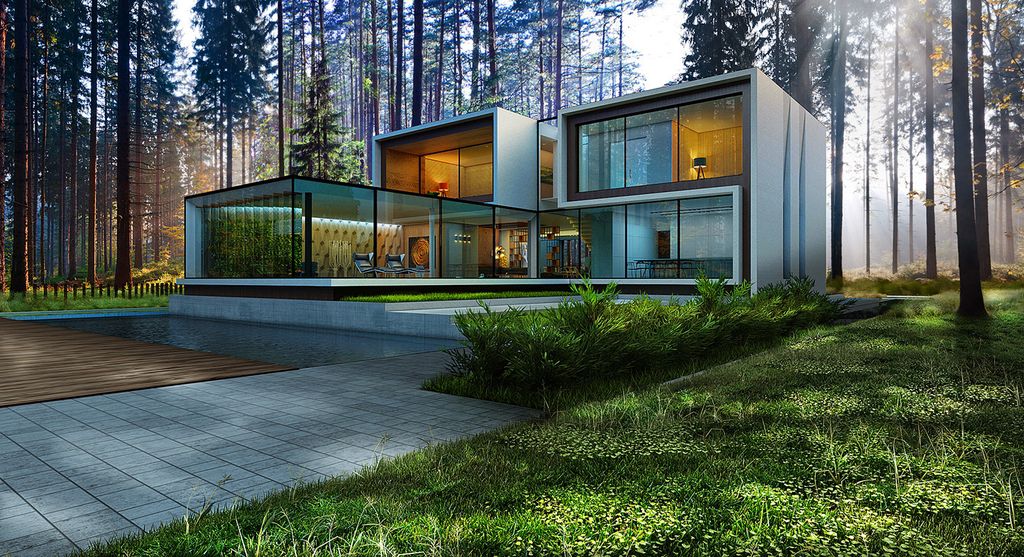 Design Concept of dreamy Modern House is a project located in Ukraine was designed in concept stage by Alexander Zhidkov Architect in contemporary style; it offers luxurious modern living in forest.