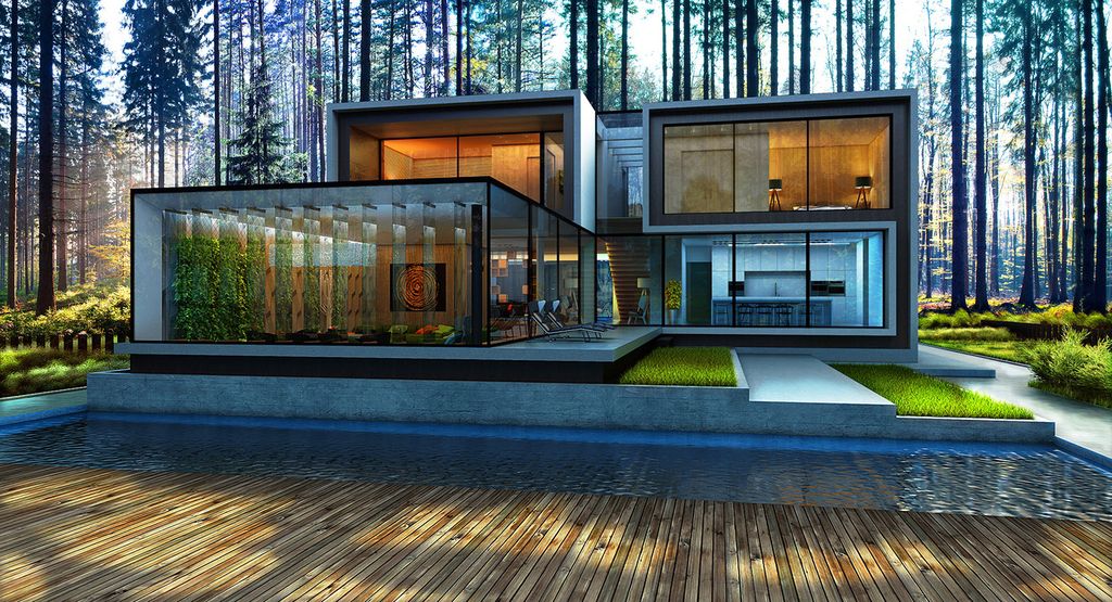Design Concept of dreamy Modern House is a project located in Ukraine was designed in concept stage by Alexander Zhidkov Architect in contemporary style; it offers luxurious modern living in forest.