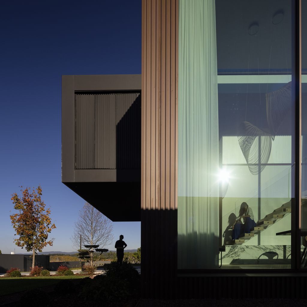 Masterful RCR House in Portugal was designed by Visioarq Arquitectos in contemporary style with concept of balance and contemplation; The spaces developed to create constant and distinct relationships between interior and exterior, with light entering where they merge.