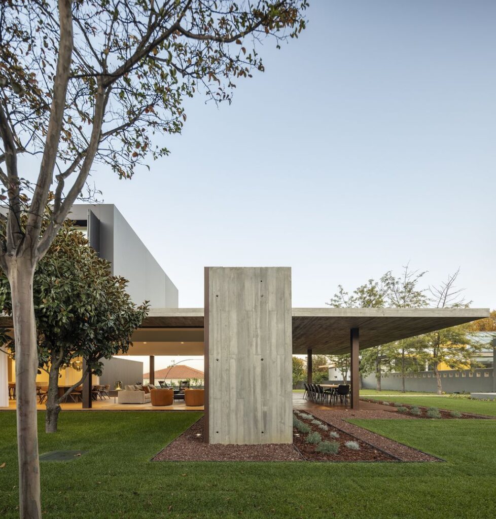 Masterful RCR House in Portugal was designed by Visioarq Arquitectos in contemporary style with concept of balance and contemplation; The spaces developed to create constant and distinct relationships between interior and exterior, with light entering where they merge.