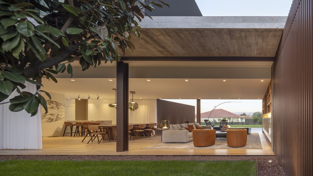 Masterful RCR House in Portugal was designed by Visioarq Arquitectos in contemporary style with concept of balance and contemplation; The spaces developed to create constant and distinct relationships between interior and exterior, with light entering where they merge.