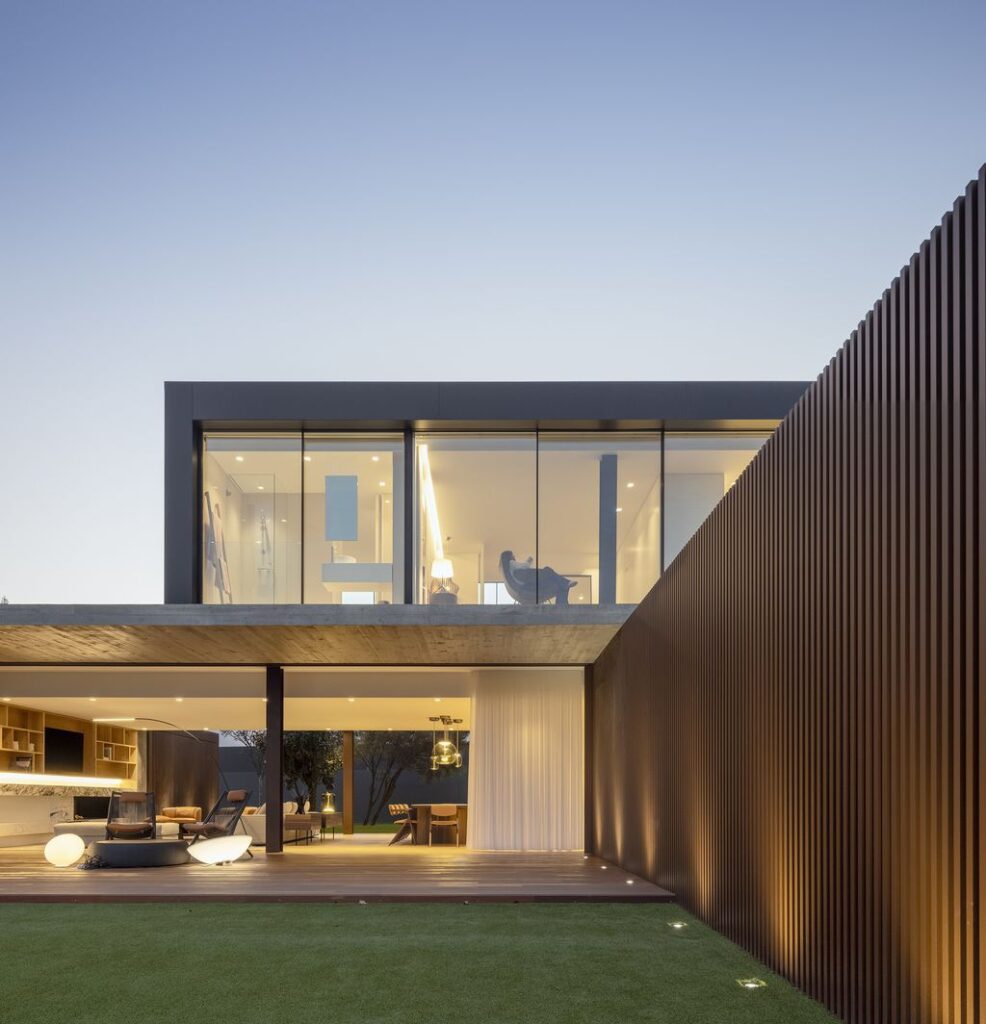 Masterful RCR House in Portugal was designed by Visioarq Arquitectos in contemporary style with concept of balance and contemplation; The spaces developed to create constant and distinct relationships between interior and exterior, with light entering where they merge.