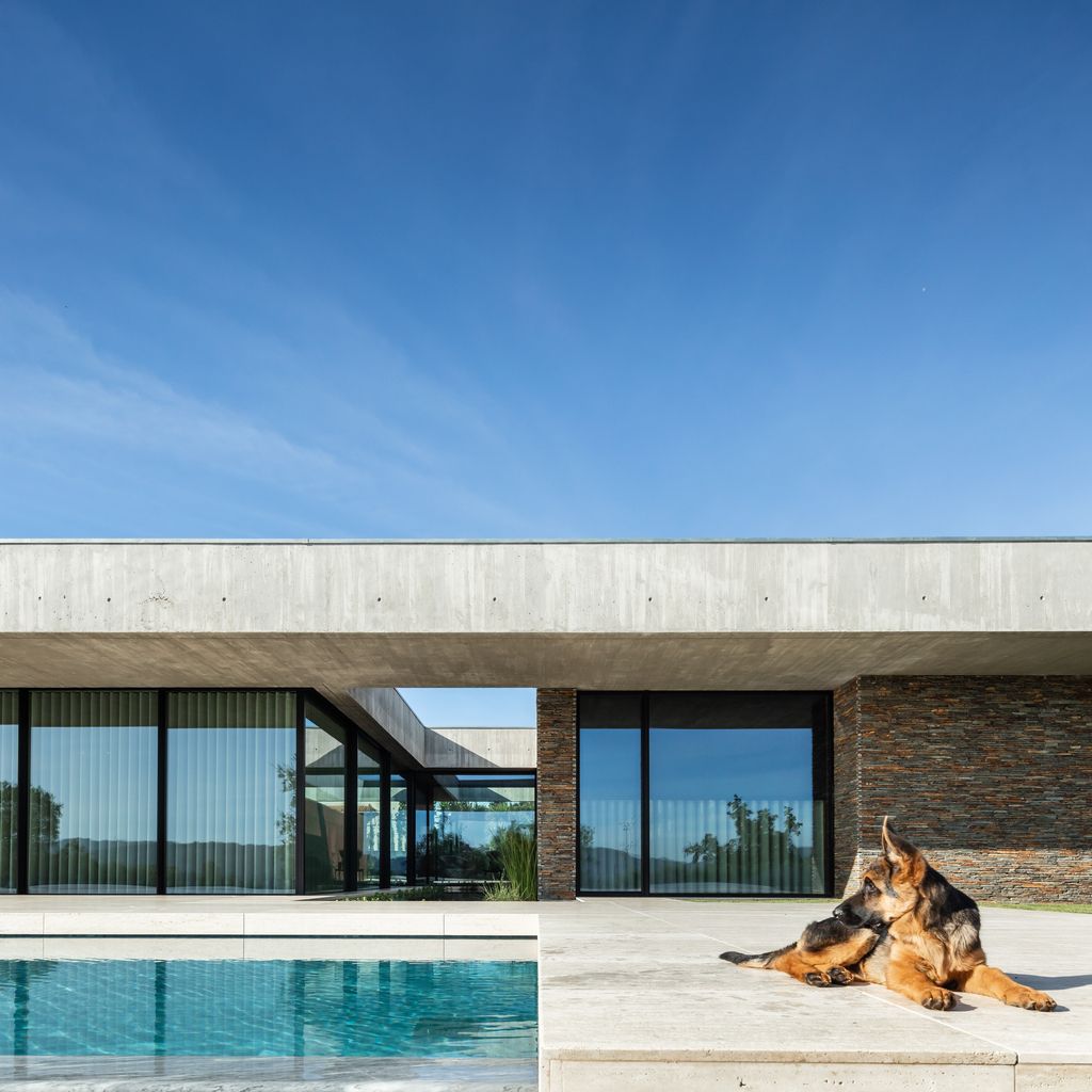 Cork Trees House by Trama Arquitetos, a Raw concrete floats over Horizon