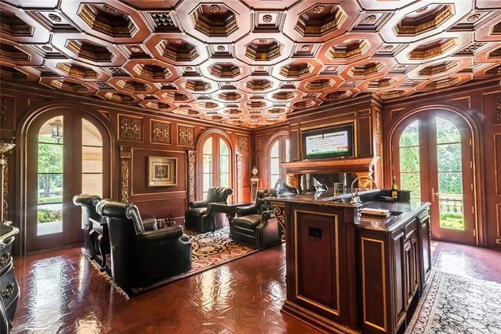 This $9,800,000 Mediterranean Masterpiece in Georgia Features Moroccan Hardwoods, Italian Tile, Ornate Floors and Ceilings