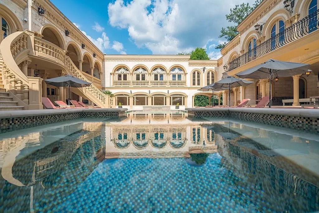 This $9,800,000 Mediterranean Masterpiece in Georgia Features Moroccan Hardwoods, Italian Tile, Ornate Floors and Ceilings