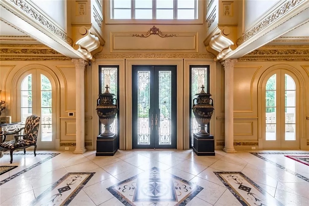 This $9,800,000 Mediterranean Masterpiece in Georgia Features Moroccan Hardwoods, Italian Tile, Ornate Floors and Ceilings