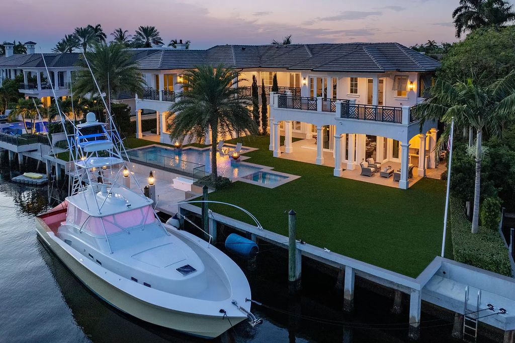 The Home in Boca Raton is a trophy waterfront estate fronted on 132' of the widest canal with direct Intracoastal and Ocean access now available for sale. This home located at 484 S Maya Palm Dr, Boca Raton, Florida;