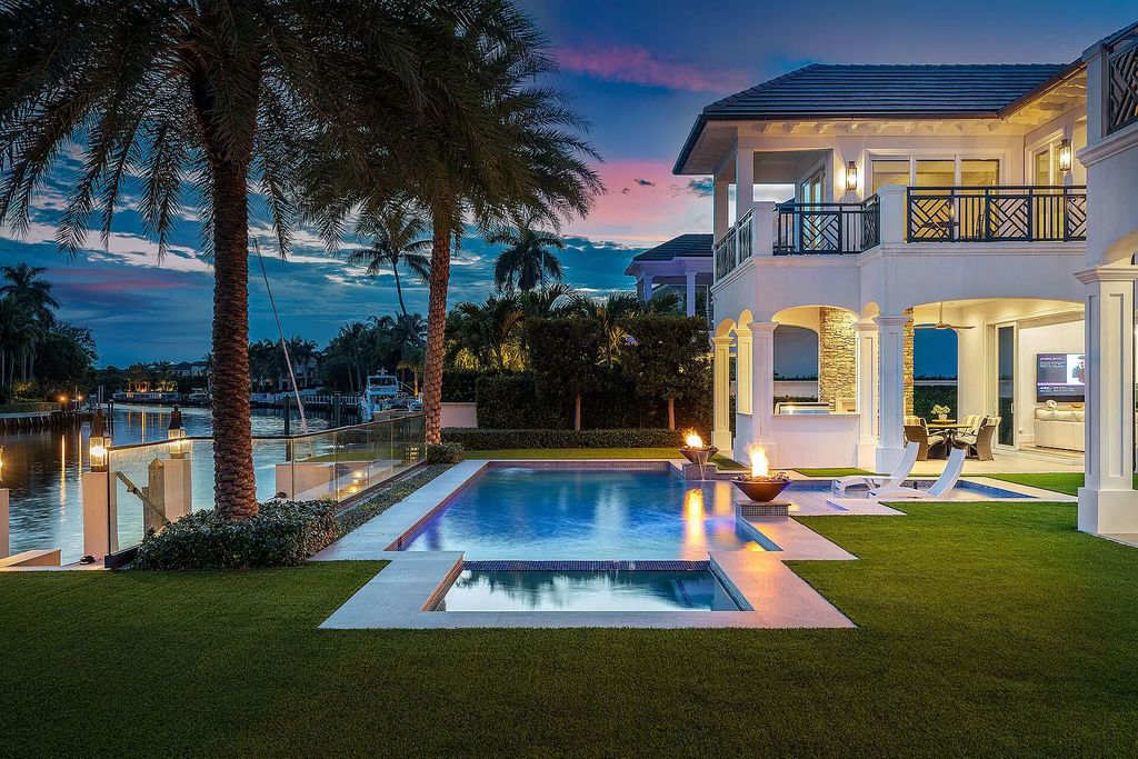The Home in Boca Raton is a trophy waterfront estate fronted on 132' of the widest canal with direct Intracoastal and Ocean access now available for sale. This home located at 484 S Maya Palm Dr, Boca Raton, Florida;