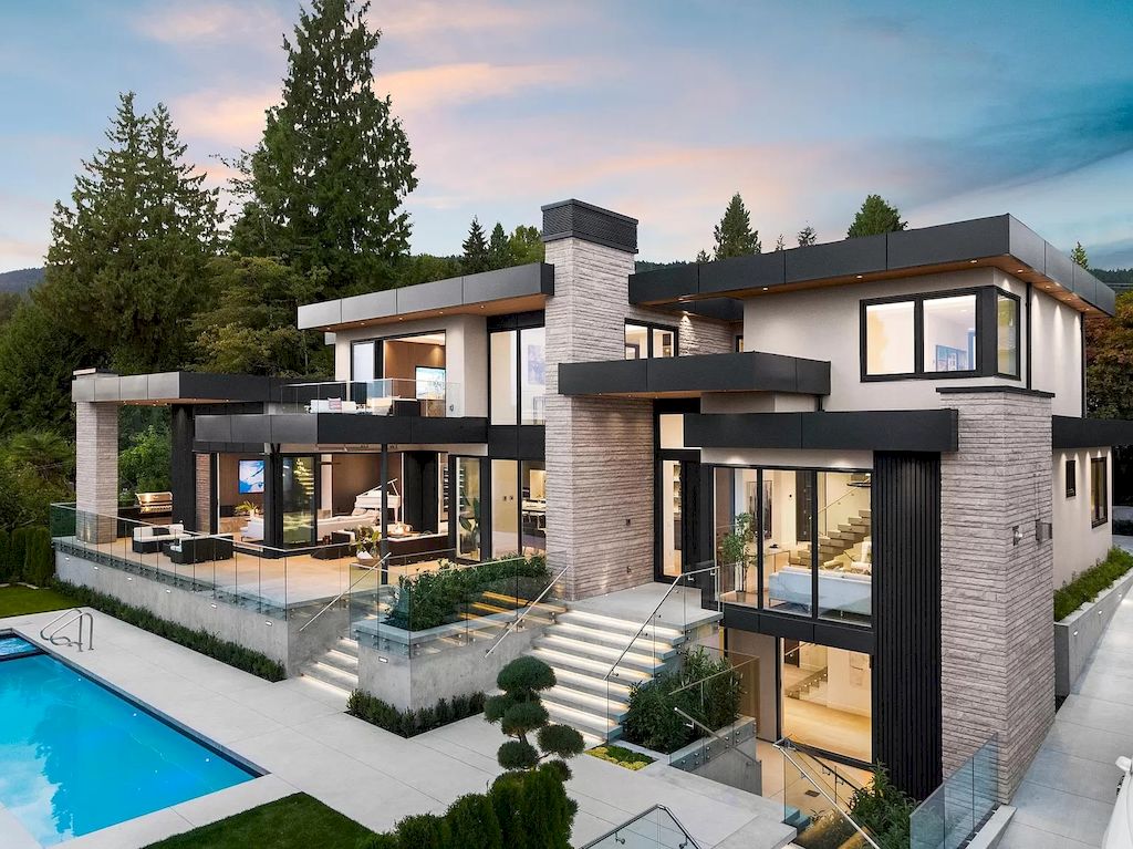 The Modern Estate in West Vancouver features beautiful ocecan views  now available for sale. This home is located at 1225 Renton Rd, West Vancouver, BC V7S 2L1, Canada
