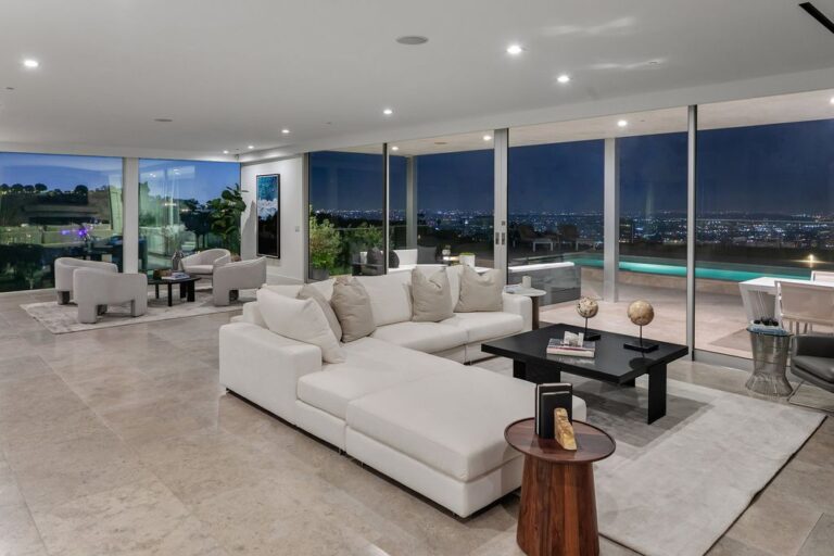 Stunning Contemporary Home in Beverly Hills with Head-on City to Ocean Views for Sale at $9,995,000