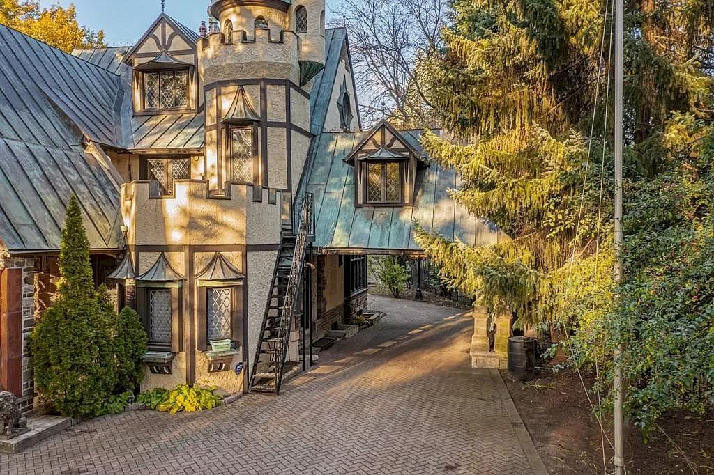 The Mississauga Castle Embraces meticulous hand crafted wood work, painted murals and exquisite stained glass windows now available for sale