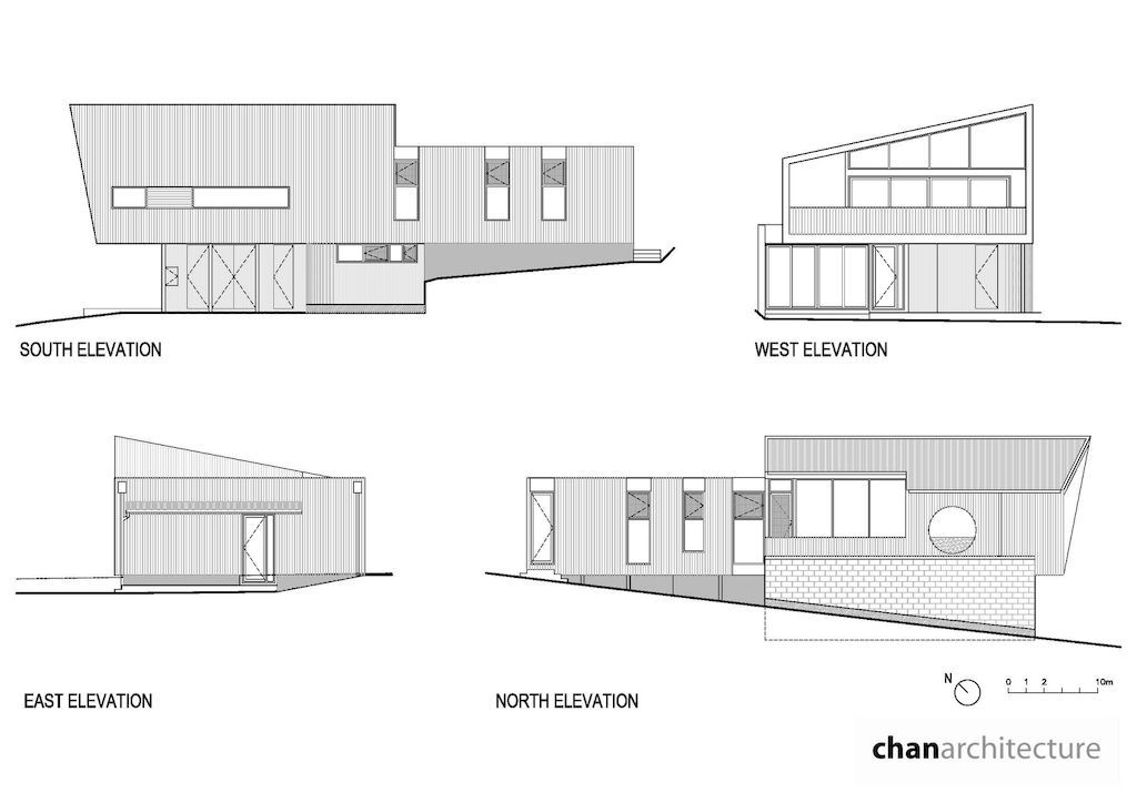 McCrae Bush House with Elevated Angular Form by Chan Architecture