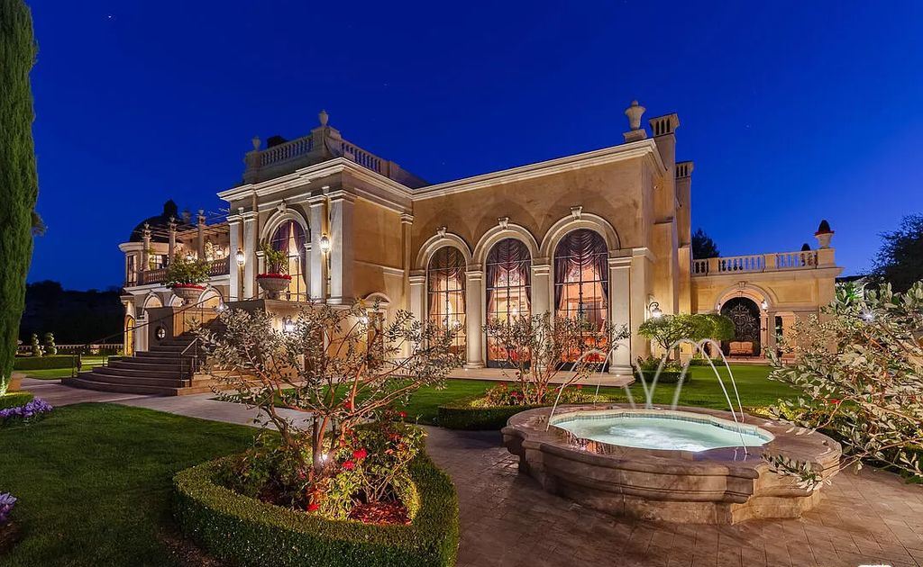 The Villa in Calabasas is an Italianate tour-de-force masterpiece set atop its own promontory ridge with 1.28 usable acres now available for sale. This home located at 25305 Prado De La Felicidad, Calabasas, California