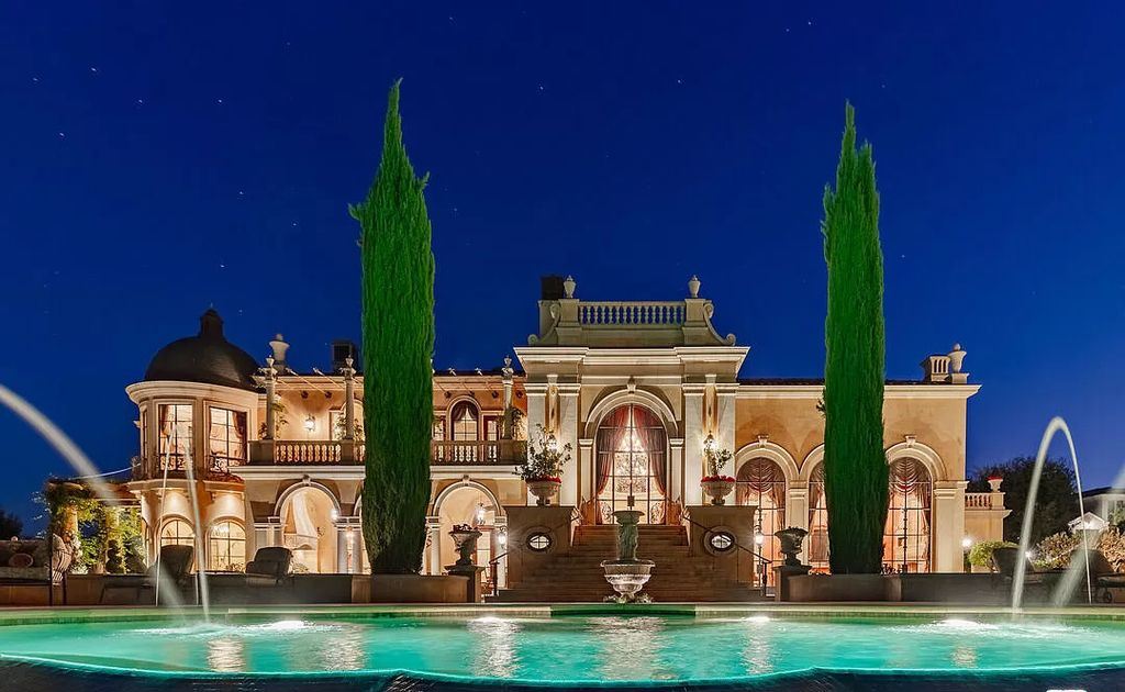 The Villa in Calabasas is an Italianate tour-de-force masterpiece set atop its own promontory ridge with 1.28 usable acres now available for sale. This home located at 25305 Prado De La Felicidad, Calabasas, California