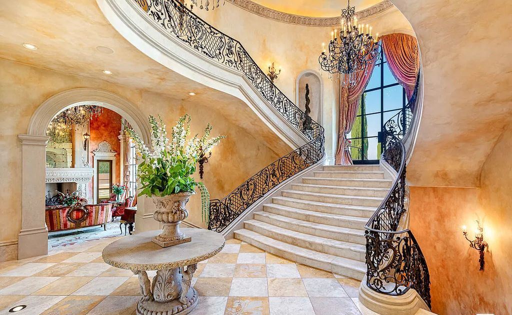 The Villa in Calabasas is an Italianate tour-de-force masterpiece set atop its own promontory ridge with 1.28 usable acres now available for sale. This home located at 25305 Prado De La Felicidad, Calabasas, California