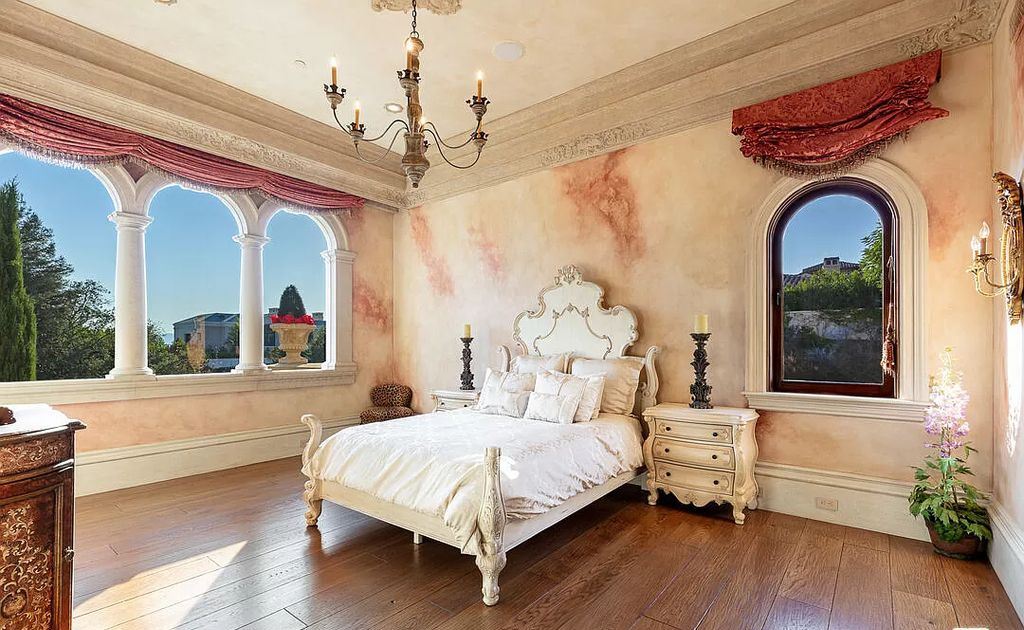 The Villa in Calabasas is an Italianate tour-de-force masterpiece set atop its own promontory ridge with 1.28 usable acres now available for sale. This home located at 25305 Prado De La Felicidad, Calabasas, California