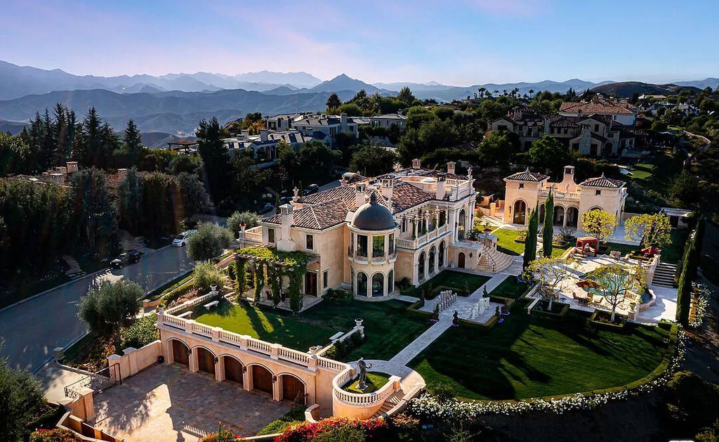 The Villa in Calabasas is an Italianate tour-de-force masterpiece set atop its own promontory ridge with 1.28 usable acres now available for sale. This home located at 25305 Prado De La Felicidad, Calabasas, California