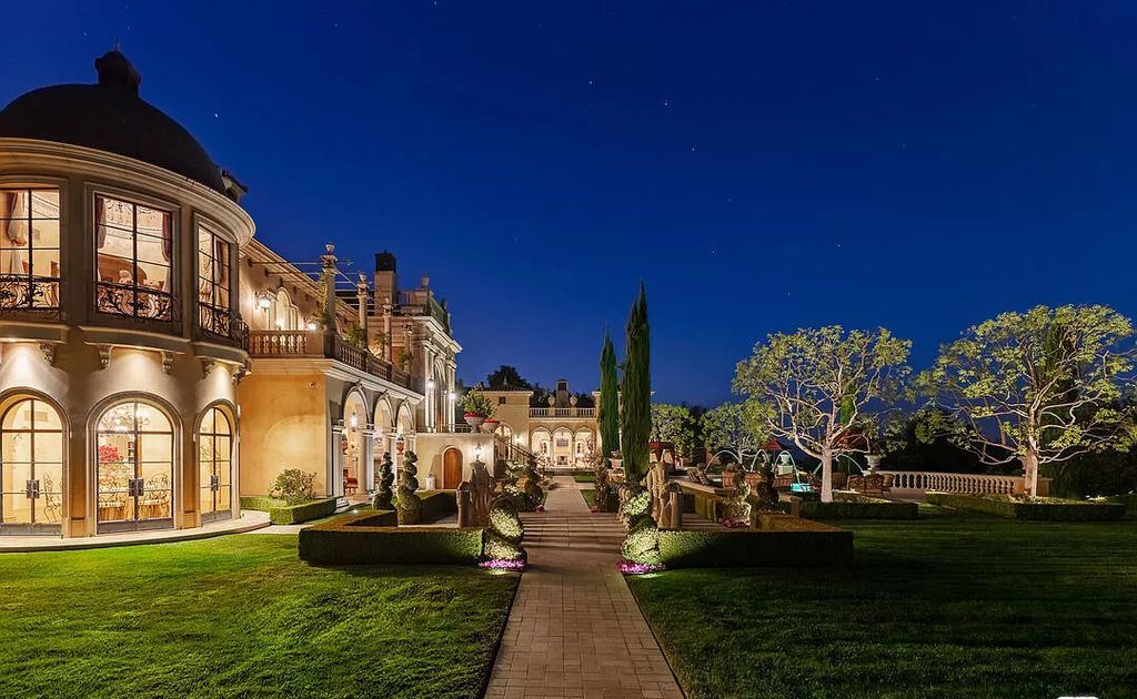 The Villa in Calabasas is an Italianate tour-de-force masterpiece set atop its own promontory ridge with 1.28 usable acres now available for sale. This home located at 25305 Prado De La Felicidad, Calabasas, California