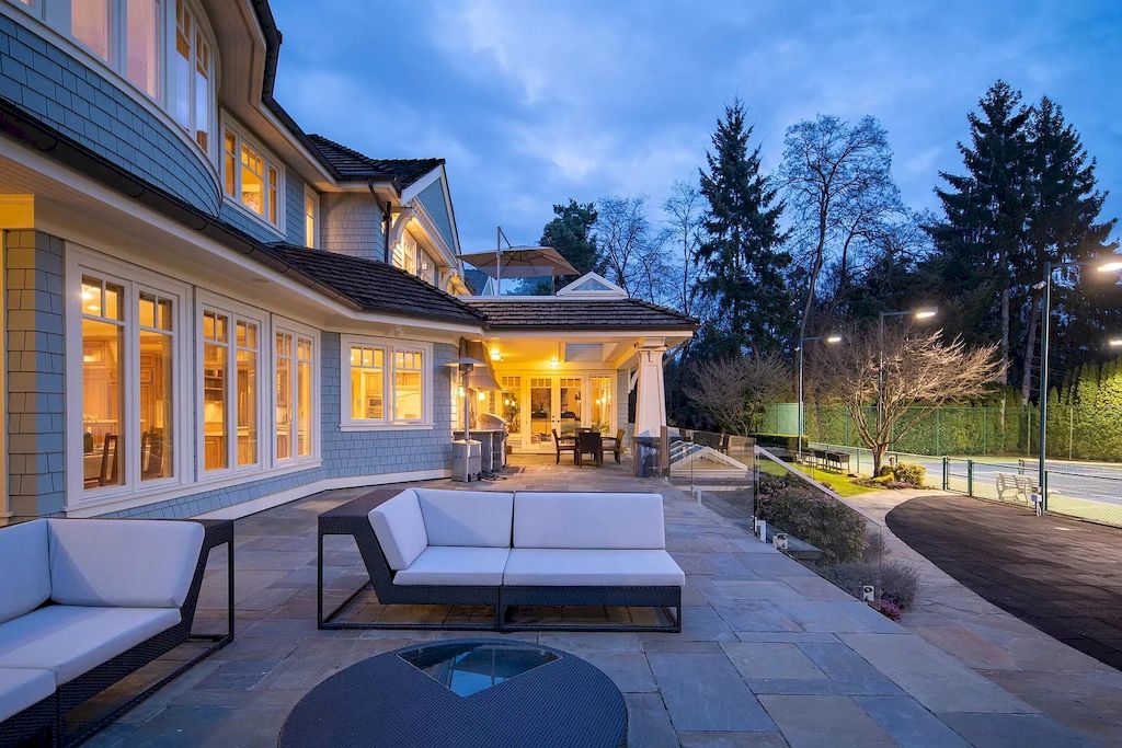 The House in Vancouver has exceptionally landscaped outdoor grounds feature a full size tennis court, a mini golf putting green, a Japanese Zen garden, now available for sale