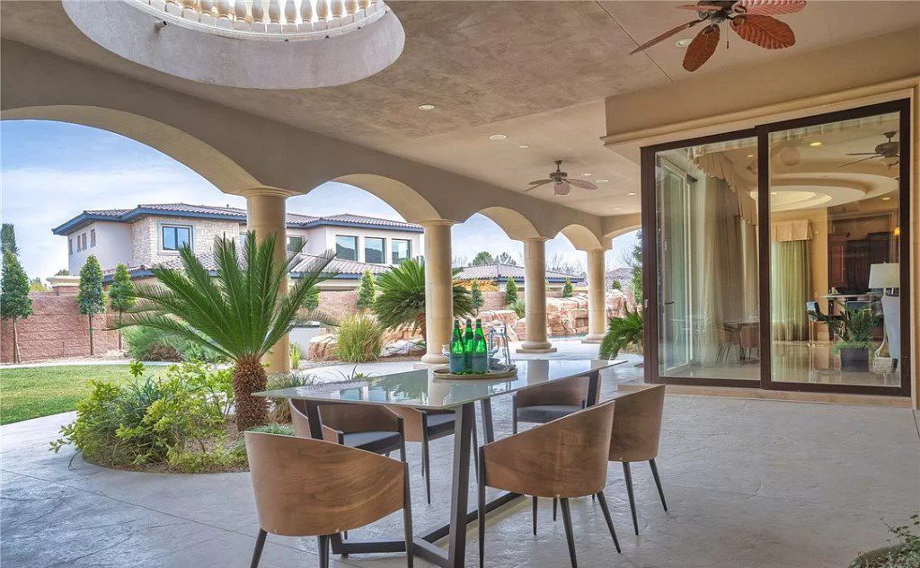 This $4,200,000 Stylish Two Story Custom Estate in Nevada has oasis style backyard