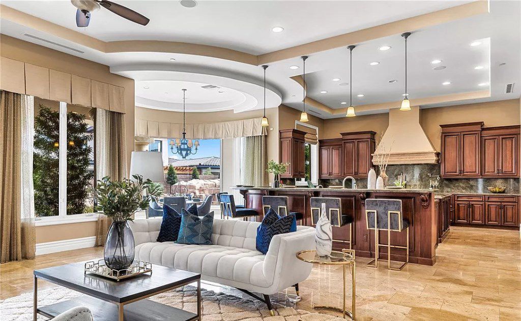 This $4,200,000 Stylish Two Story Custom Estate in Nevada has oasis style backyard