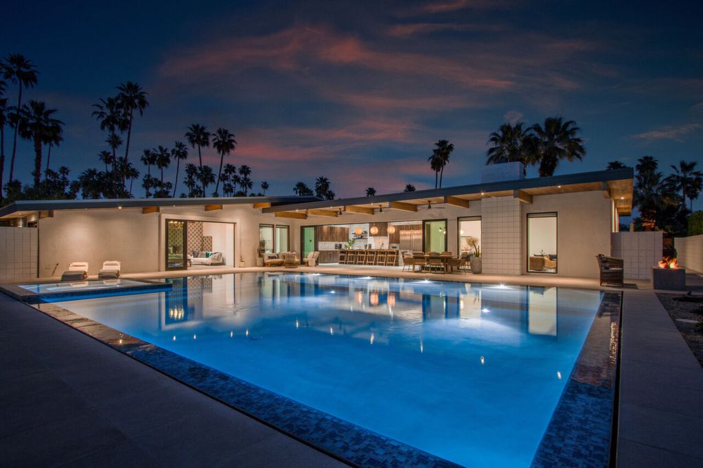 The Home in Palm Springs is a flawless mid century pool estate with the highest level of finish and sophistication surrounded by pristine mountain views now available for sale. This home located at 1189 N Rose Ave, Palm Springs, California