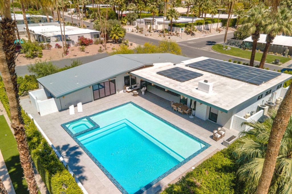 The Home in Palm Springs is a flawless mid century pool estate with the highest level of finish and sophistication surrounded by pristine mountain views now available for sale. This home located at 1189 N Rose Ave, Palm Springs, California