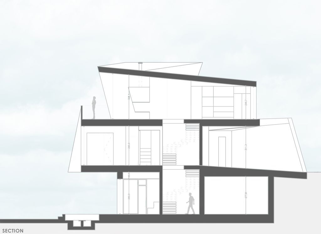 Cantilever House, Impressive Unique Shape Home by uc21 architects