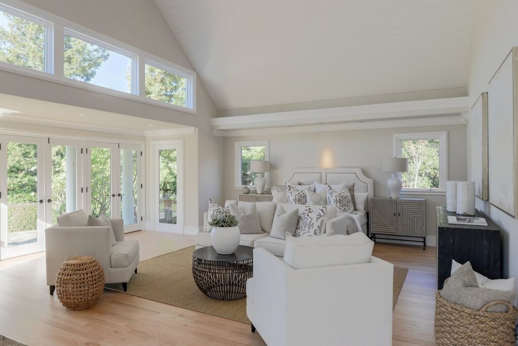 The Home in Los Altos Hills is a dream compound for entertaining and fitness alike with a large pool, full tennis court, separate spa now available for sale. This home located at 13113 Byrd Ln, Los Altos Hills, California