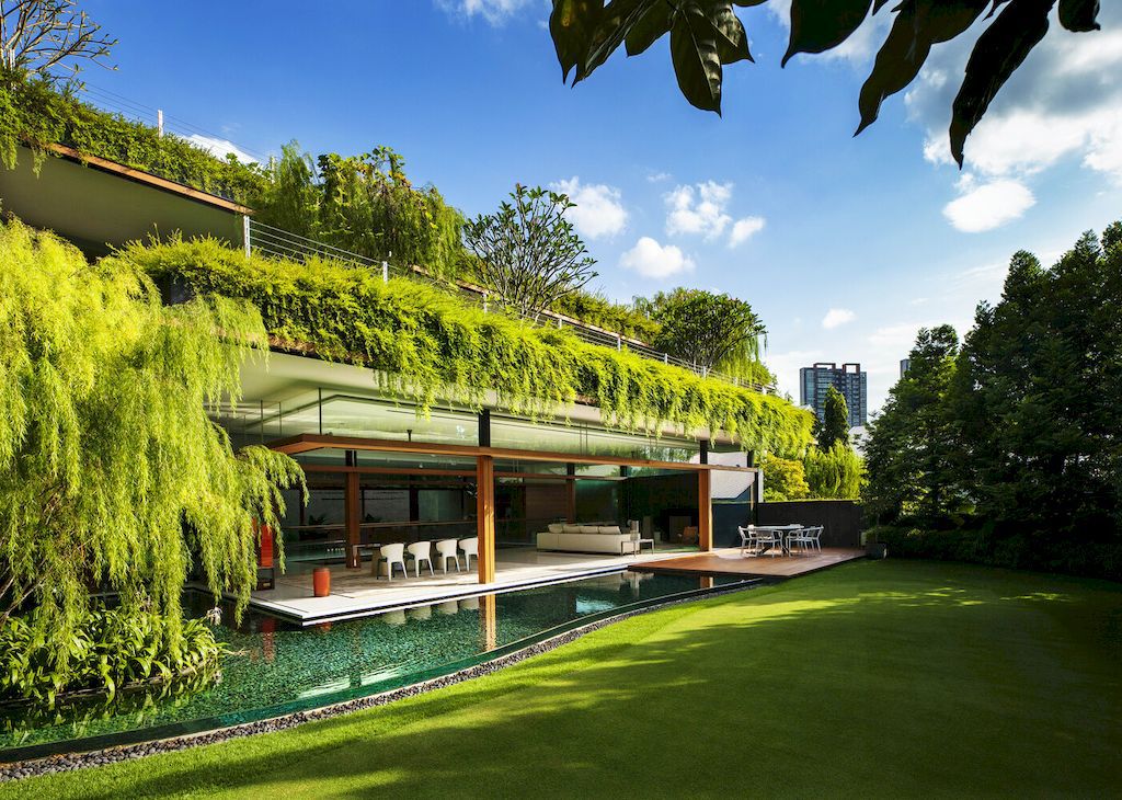 Sky Pool House with Terraced roof gardens in Singapore by Guz Architects