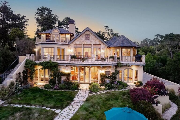 This $12,800,000 Stunning French Country Home in Pebble Beach has Captivating Ocean Views and A Mature Garden