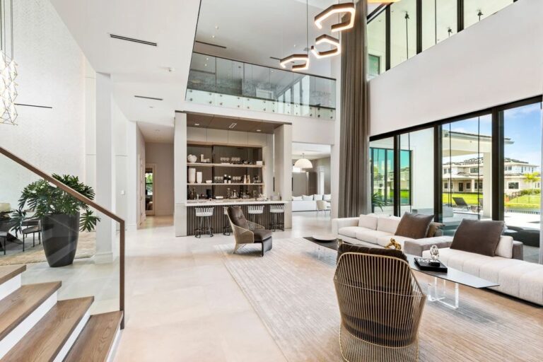 A Professionally Designed Home in Boca Raton with Sleek Glass Staircase and Soaring Ceilings Listing for $7,985,000