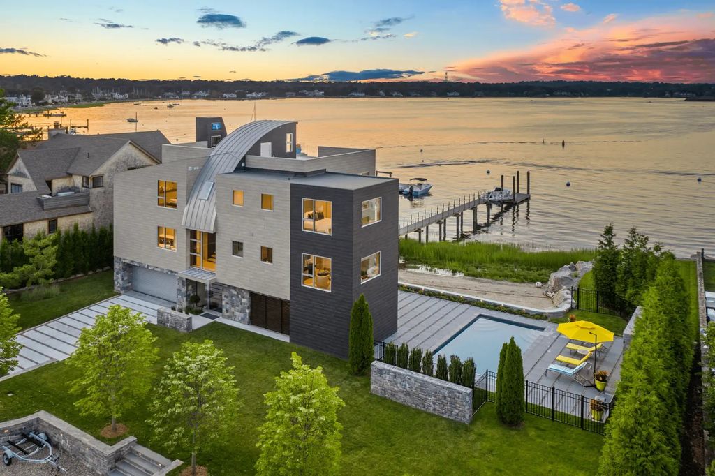 The House in Westport provides open floor plan & transparent railings on outdoor balconies/decks make for unobstructed views throughout, now available for sale. This home located at 135 Harbor Rd, Westport, Connecticut
