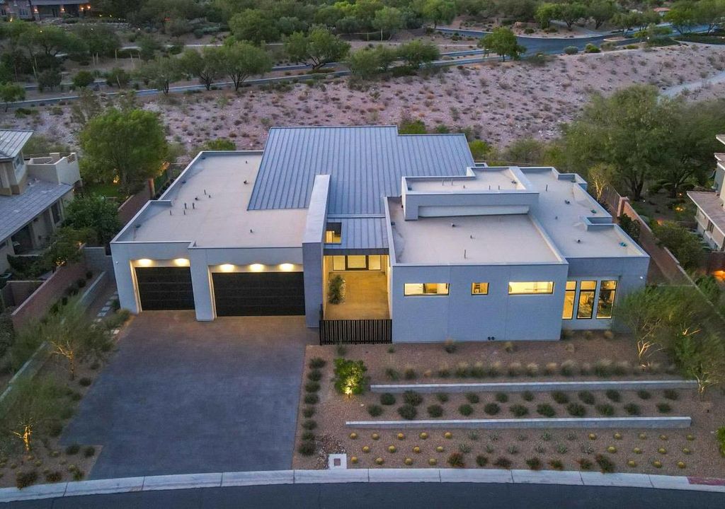 The Home in Las Vegas, a modern single story custom residence in Redhawk of The Ridges with majestic mountain views is now available for sale. This home located at 46 Soaring Bird Ct, Las Vegas, Nevada