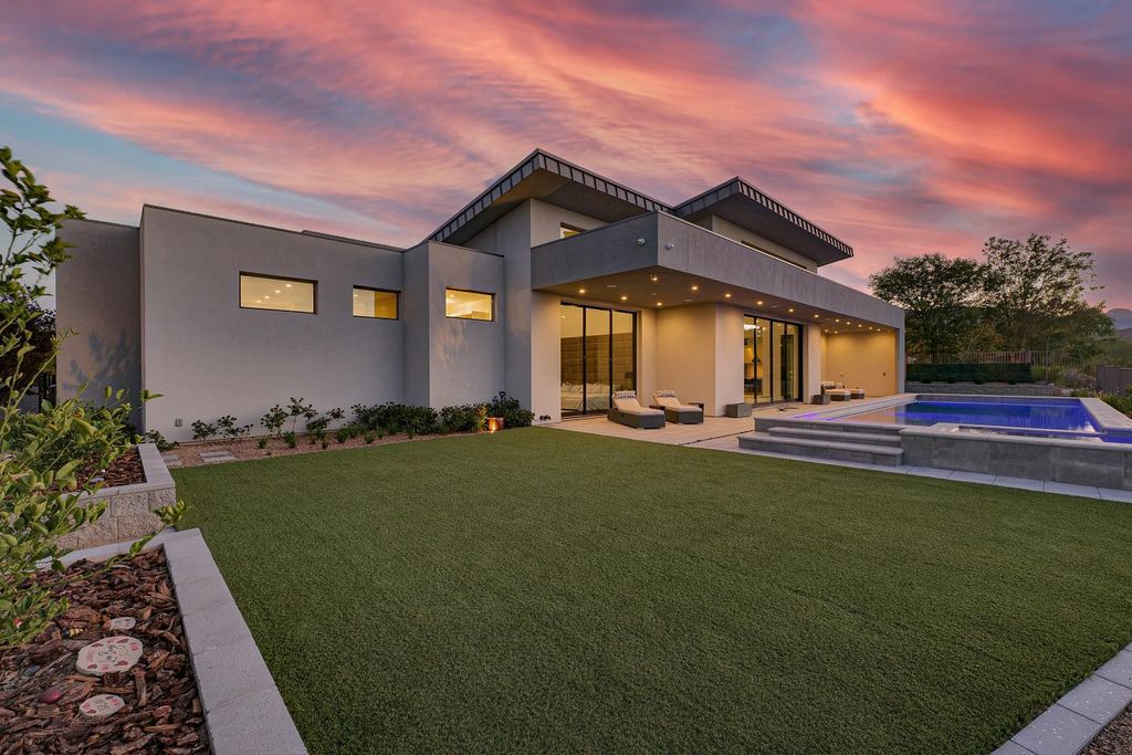 The Home in Las Vegas, a modern single story custom residence in Redhawk of The Ridges with majestic mountain views is now available for sale. This home located at 46 Soaring Bird Ct, Las Vegas, Nevada