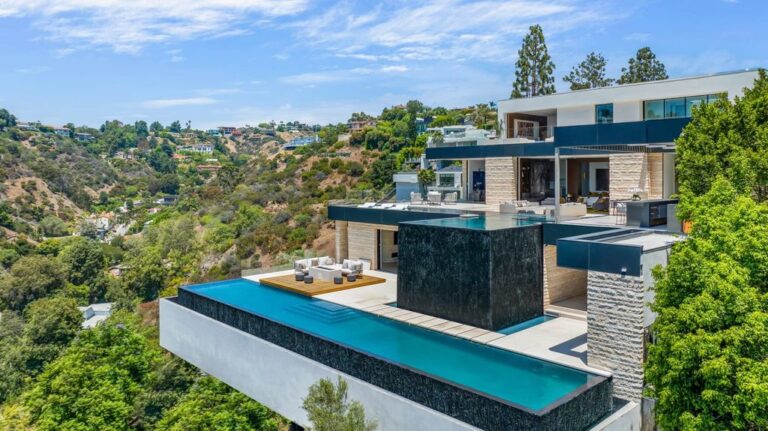 This $29.995 Million Architectural Home in Los Angeles with 2 Pools on Different Levels is An Entertainers Paradise