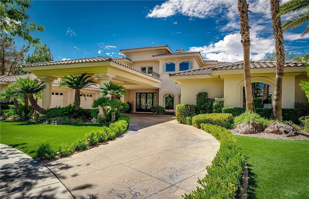 The Home in Henderson, an elegant Terracina estate with classic finishes in a prestigious guard-gated community offers panoramic mountain, sprawling golf course, city, and Strip views is now available for sale. This home located at 2608 Ragusa Ct, Henderson, Nevada