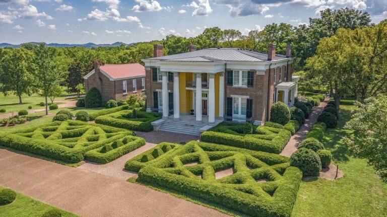 Exquisite Greek Revival Home with Boxwood Gardens and Lush Landscaping in Franklin Lists for $23.25M