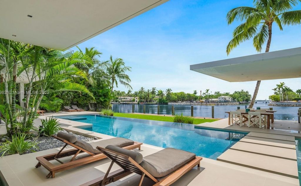 The Miami Beach Home, a tropical modern masterpiece with 110 foot of water frontage designed by Choeff Levy Fischman featuring luxurious amenities for extraordinary Florida waterfront living is now available for sale. This home located at 6480 Allison Rd, Miami Beach, Florida