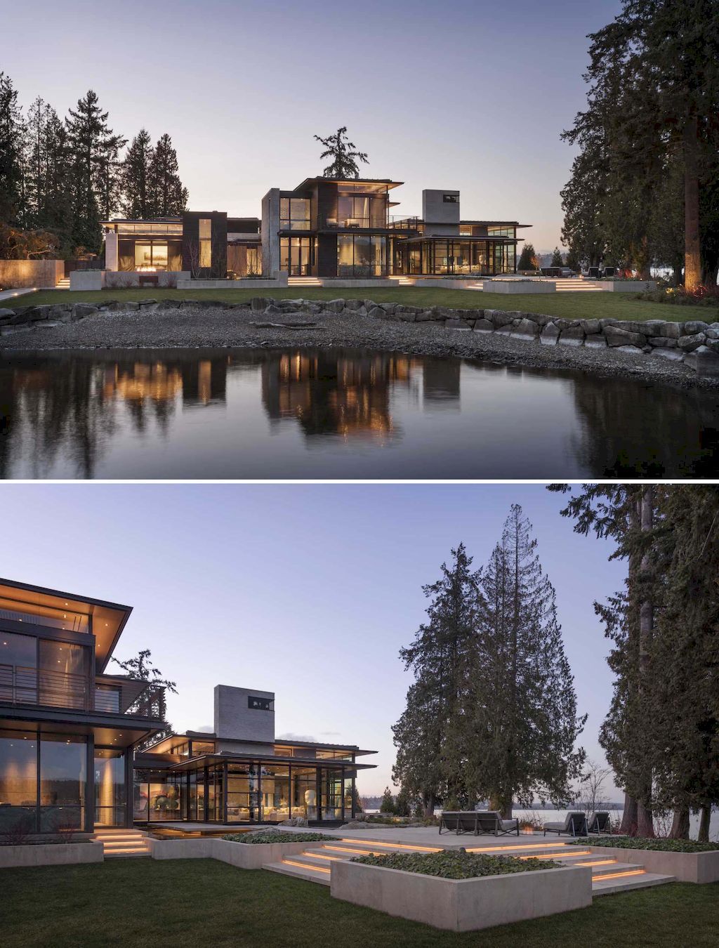 The Point House, Luxury Lakeside Home in Washington by Kor Architects