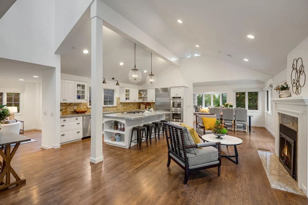 18544 Beck Ave, Monte Sereno, California is a beautifully remodeled house nestled among majestic oak and pine trees with both natural & manicured landscape offers a serene setting and Bay views.