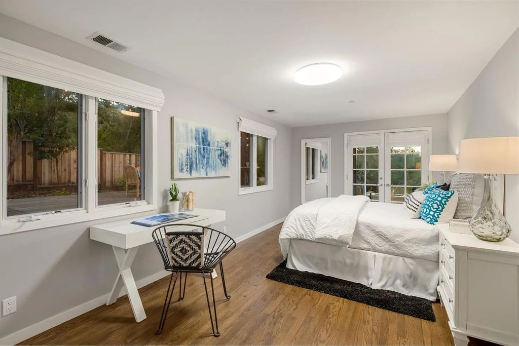 18544 Beck Ave, Monte Sereno, California is a beautifully remodeled house nestled among majestic oak and pine trees with both natural & manicured landscape offers a serene setting and Bay views.